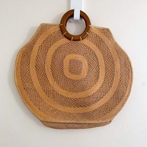 Vintage Jesoro's Manila Circle Woven Straw Bag with Wooden Circle Handles